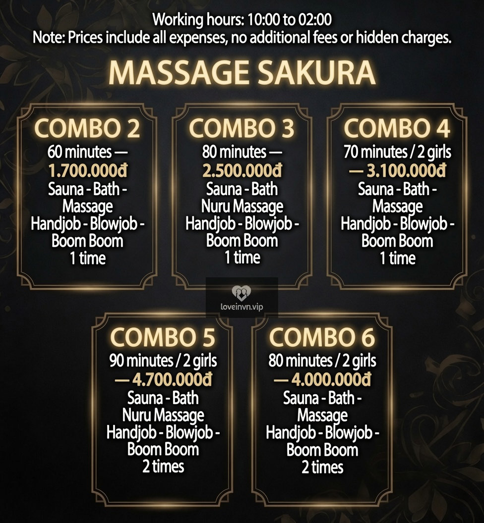 Nuru massage Da Nang — Sakura VIP menu English